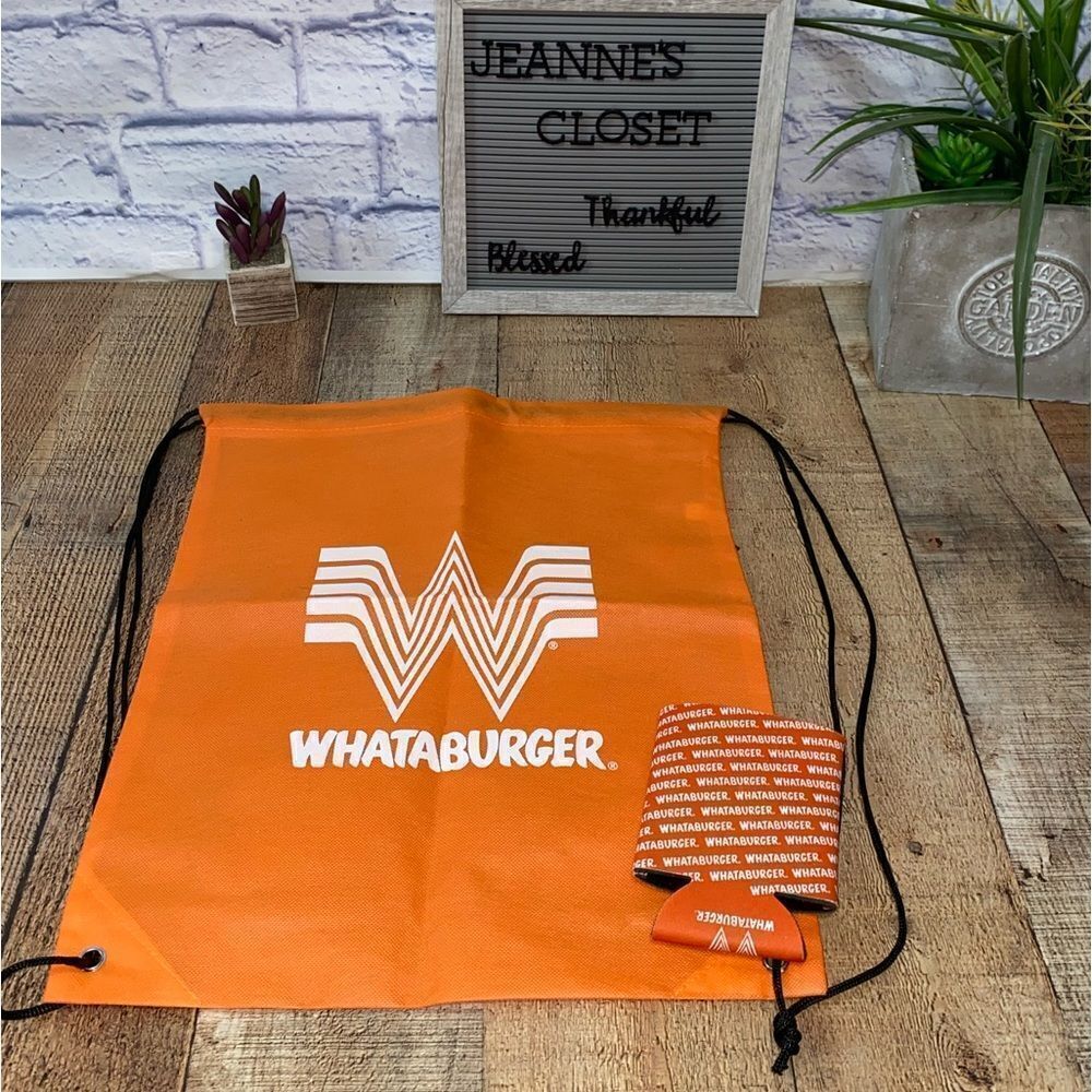 💜 Whataburger drawstring backpack and koozie